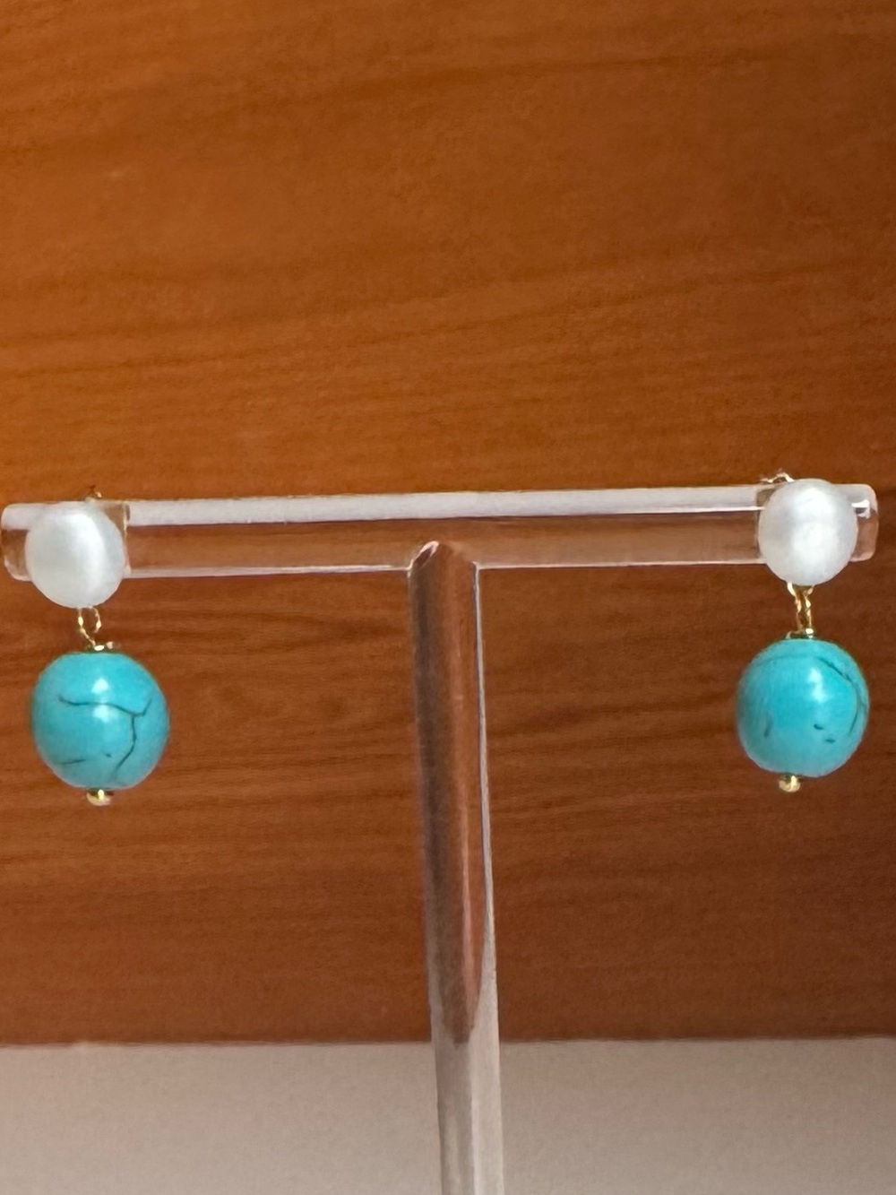 NWOT Tuckernuck Turquoise and Pearl Earrings - Picture 2 of 5